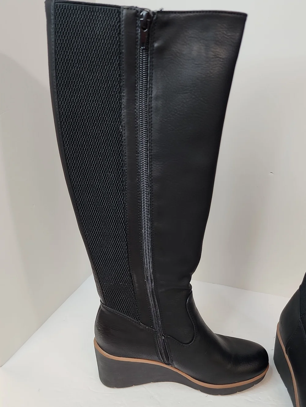 Naturalizer Black Leather Over the Knee Wedge Boots Size 5